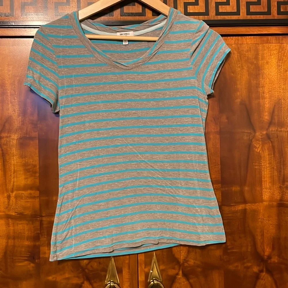 Van Winkle & Co Girls XS Striped Modal Top Teal Gray Short Sleeve Pajama Shirt - Picture 1 of 6